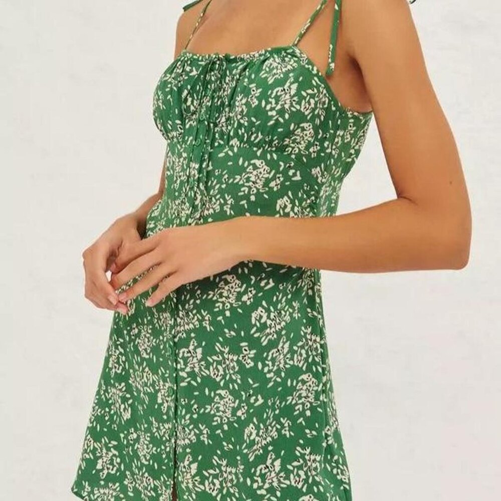 Ba&sh Green Volver Ruched Floral-print Crepe Mini Dress